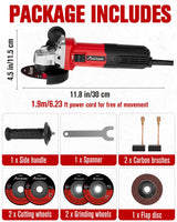 AVID POWER Angle Grinder, 7.5-Amp 4-1/2 inch Electric Grinder Power Tools with Grinding and Cutting Wheels, Flap Disc and Auxiliary Handle for Cutting, Grinding, Polishing and Rust Removal - Red