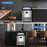 Commercial Ice Maker Machine 350 LBS/24H, 136 Ice Trays Freestanding & Undercounter Ice Machine Stainless Steel with 60 LBS Ice Storage Capacity, Ice Maker with Water Line and Filter, Dual Water Inlet