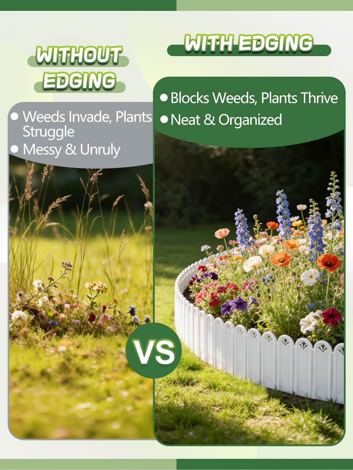 8.7'' H Connectable Garden Landscape Edging - 6.5ft Total Length No Need Digging Lawn Fence Border White Panels for Dividing Yard Flower Bed Areas