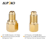 Aupoko R12 R22 to R134a Adapters, R134A Refrigerant Tank Adapter Kit with Valve Core Remover, 1/4" Male to 1/2" Female, 1/4’’ SAE Female X 1/2’’ Male Refrigerant Tank Adapters