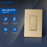 ELEGRP Matte Champagne Gold Single Pole Decorator Light Switch, 15A 120-277V, Paddle Rocker Switch, On/Off Wall Switch, Self-Grounding, Residential Grade, with Mid Wall Plate, UL/CUL, 2 Pack