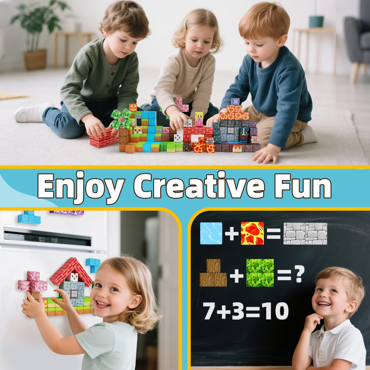 EchoPlan 150PCS Magnetic Blocks, Magnetic Building Blocks, STEM Constructions Magnet Blocks for Boys Girls Age 3 4 5 6 7 8 9 10, Sensory Stacking Toy Christmas Birthday Gifts for Kids, 1" Large Size