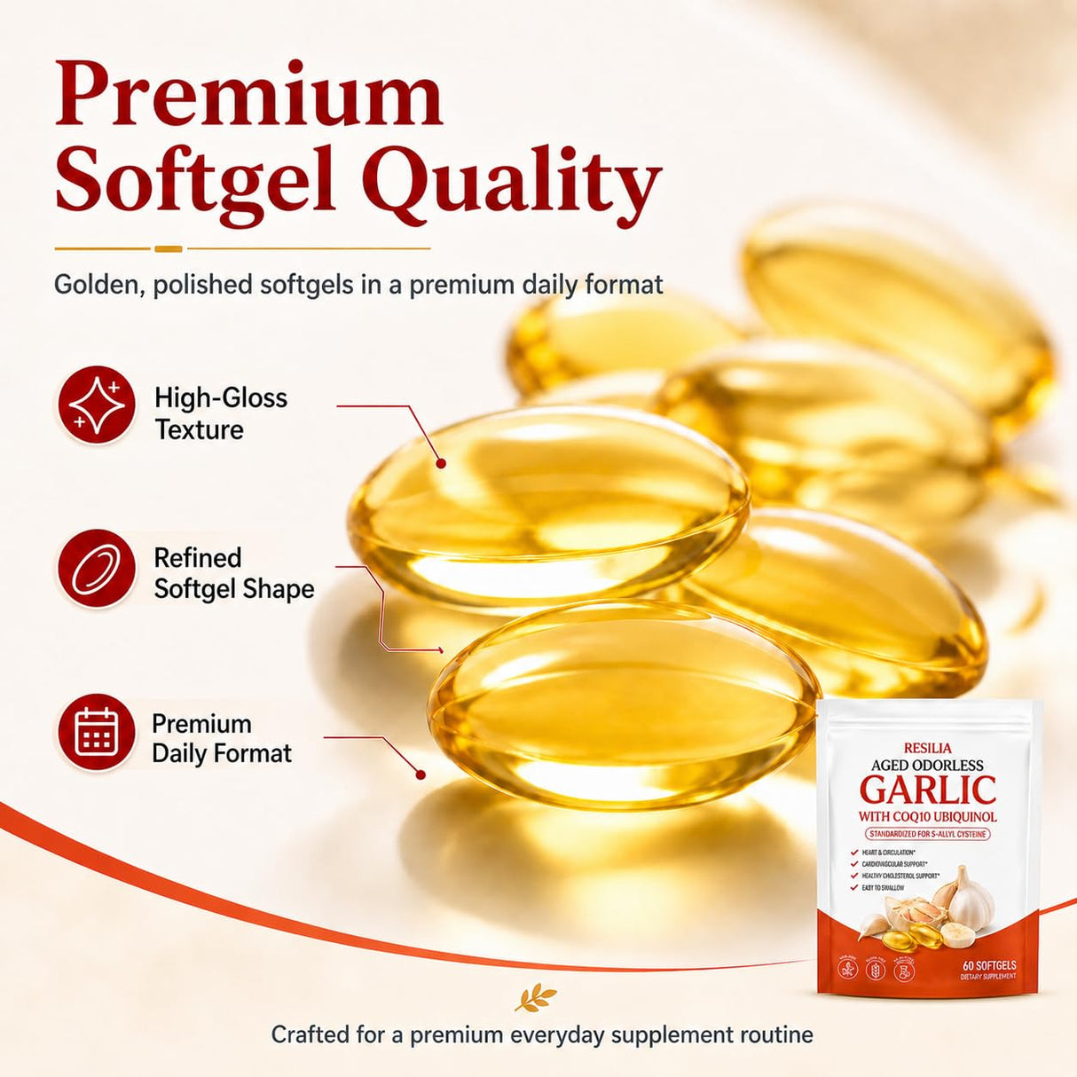 Resilia Aged Garlic Extract 600mg Softgels (60 Count), Daily Wellness Support Softgels for Adults