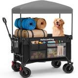 Holacamking Collapsible Canopy Wagon Cart, Heavy Duty Utility Wagon with Removable Sun Cover, All-Terrain Big Wheels, Dual Brakes, Extra Large Grocery Cart for Beach Camping Sports Tailgates, Black