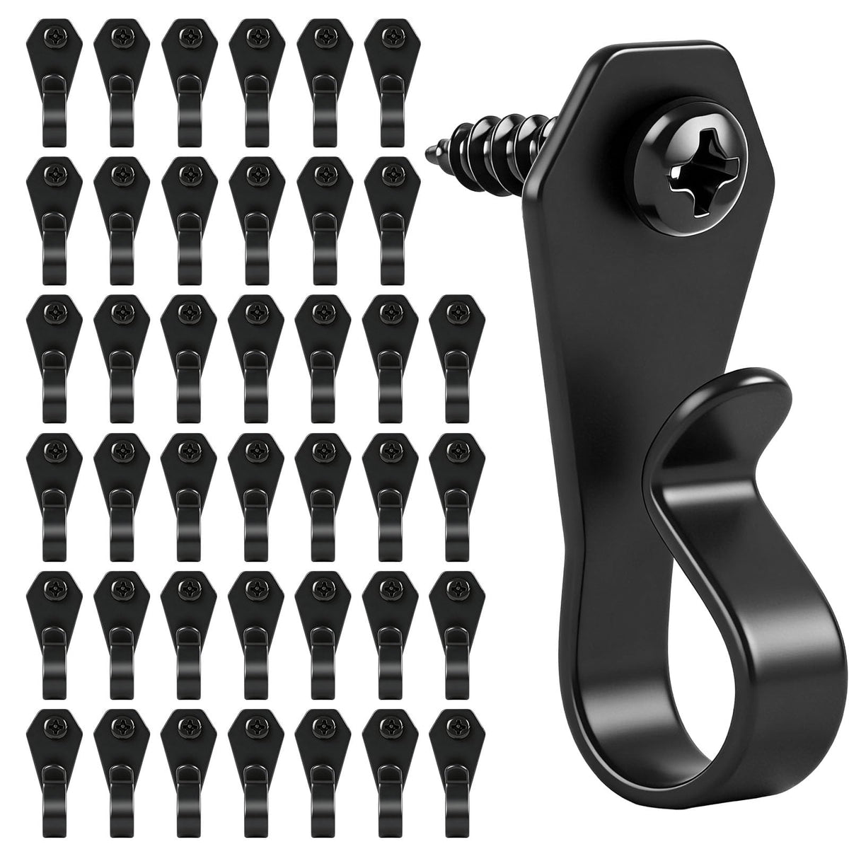 HiGift 40 Pack String Light Hanger Hooks, Stainless Steel Light Clips Black, Outdoor Screw Hooks Rope Light Clips for Hanging Christmas Light, Plants, Party Light Wire and Led Fairy Led Light Clips