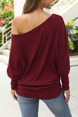 Aifer Ladies Sweaters, Off The Shoulder Sweater Top, Oversized Red Christmas Sweater, Sexy Long Batwing Wine Red Trendy Pullover Sweatshirts 2025