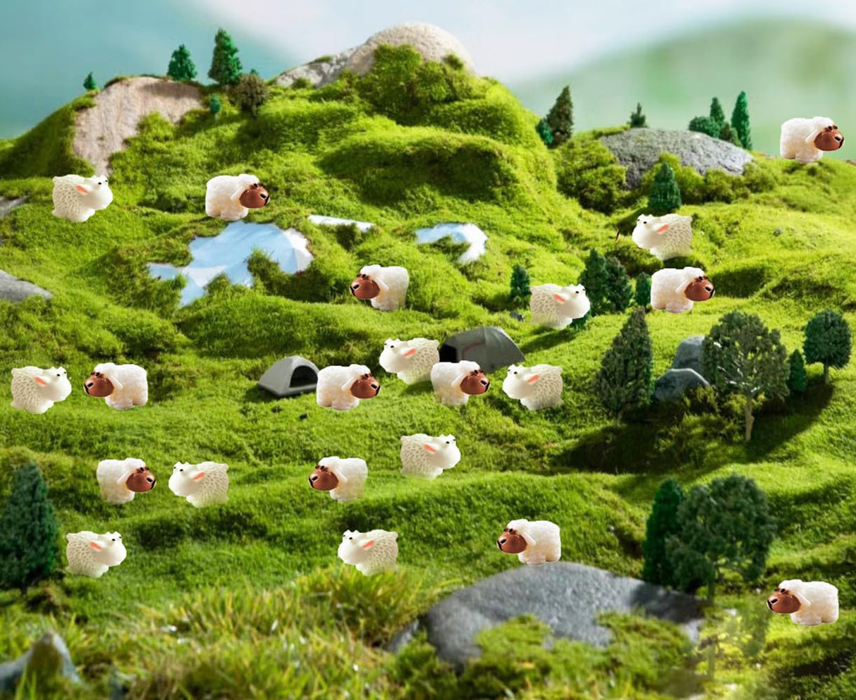 Jxpinet 150 Pcs Mini Sheep Figurines Mini Resin Sheeps for Bonsai Micro Landscape Home Garden Decor Craft