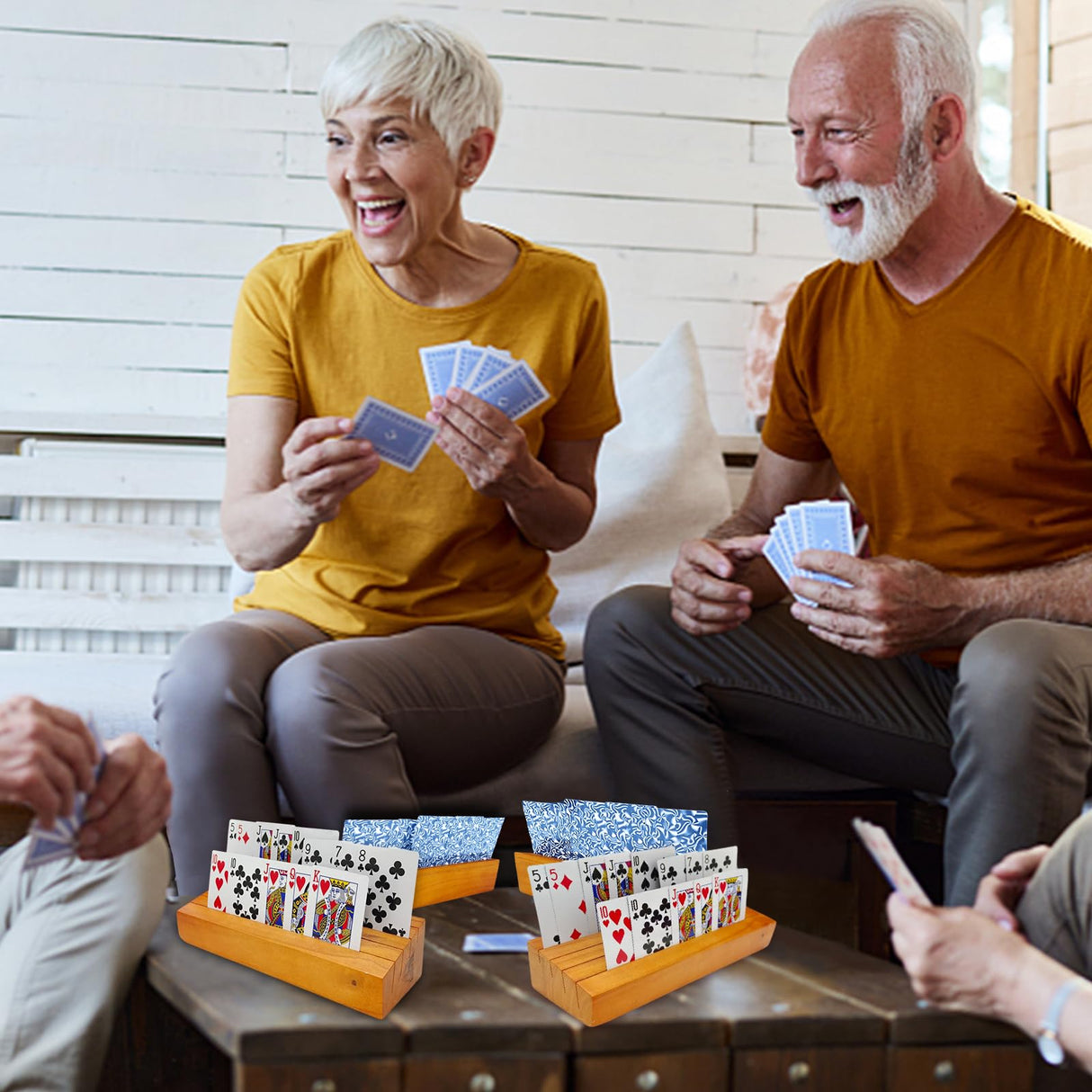 hismocal Playing Card Holders Deck Stand, Play Cards Holder for Kids or Elder People, Hands-Free Wood Holder Racks,Tray for Organizing Cards (4 Pack)