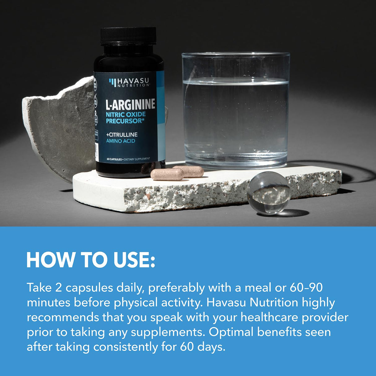 L-Arginine Capsules with L-Citrulline - Nitric Oxide Supplement - L Arginine and L Citrulline Blend - 60 Count - Vegan, Non-GMO Capsules for Performance, Endurance and Muscle Support - 1 Month Supply