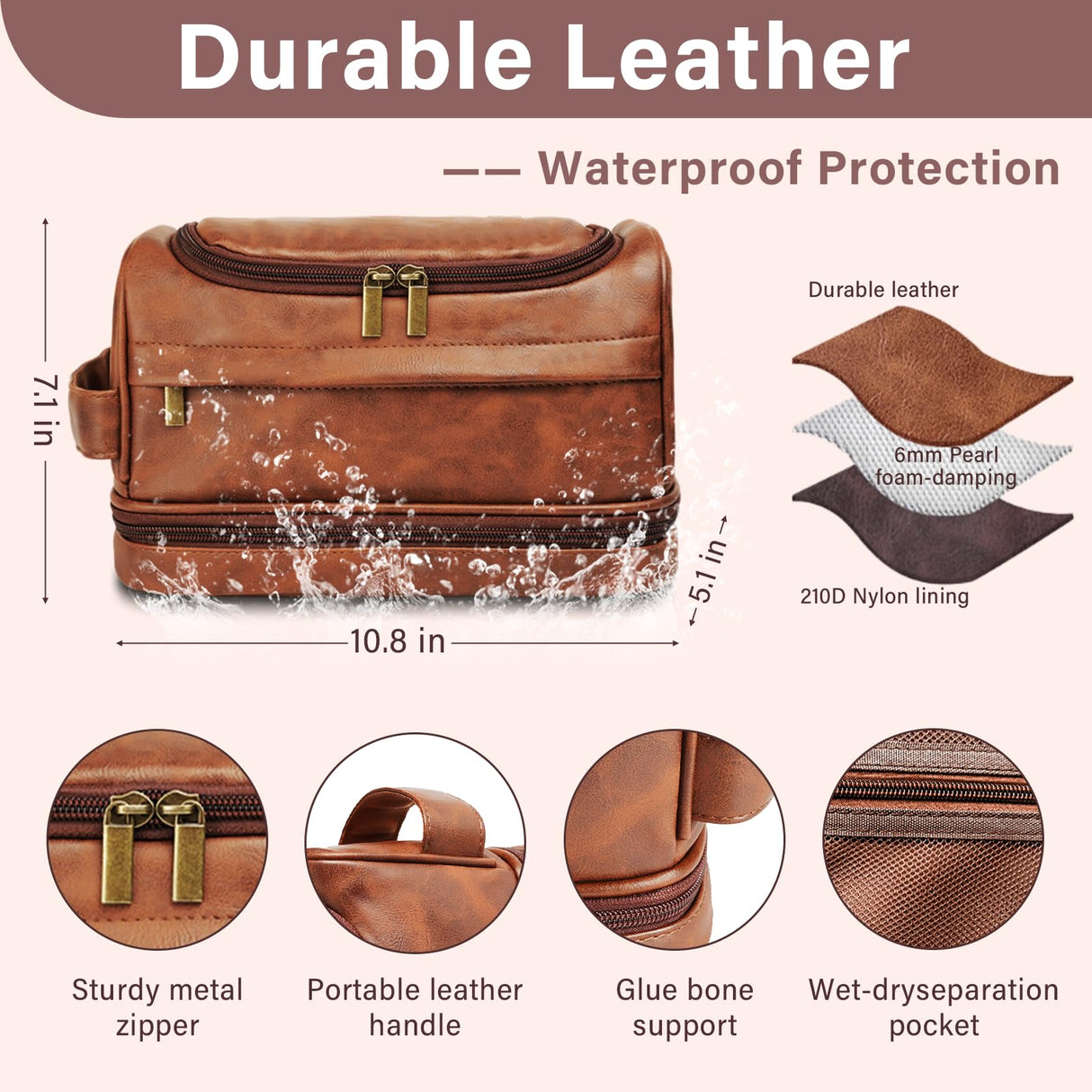 Personalized Toiletry Bag for Men, Gifts for Men, Christmas, Custom Leather Travel Shave Kit Cosmetic Hygiene Bag, Engraved Pattern Text, Ideal for Him, Dad, Groomsmen, Birthday, Anniversary, Father