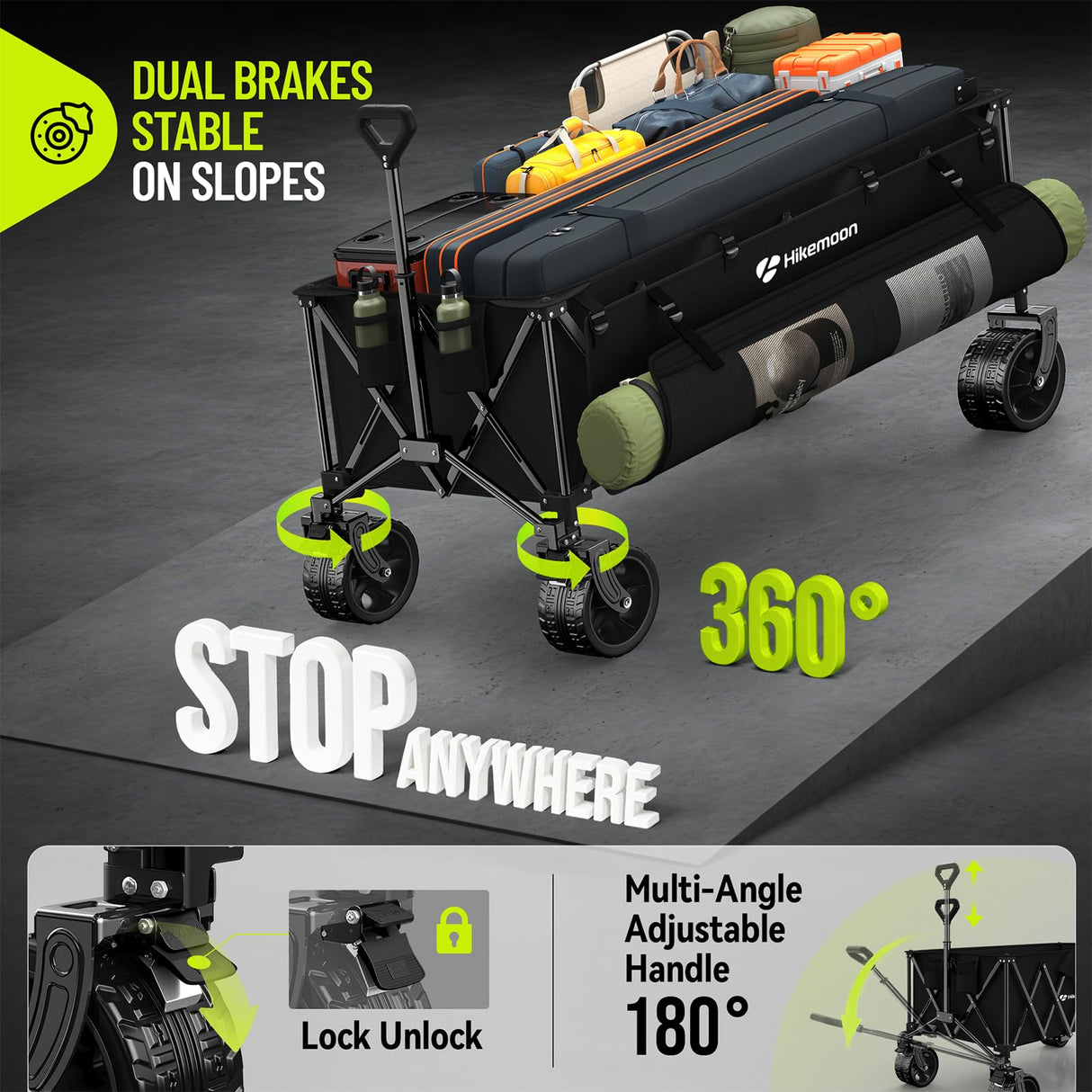 Hikemoon 400L Ultra Large Collapsible Wagon with Big Wheels - Black