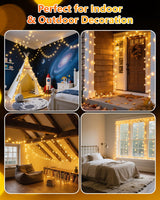 Twinkle Star 2 Pack 100 LED Star String Lights, Plug in Fairy String Lights Waterproof, Extendable for Indoor, Outdoor, Wedding Party, Christmas Tree, New Year, Garden Decoration, Warm White