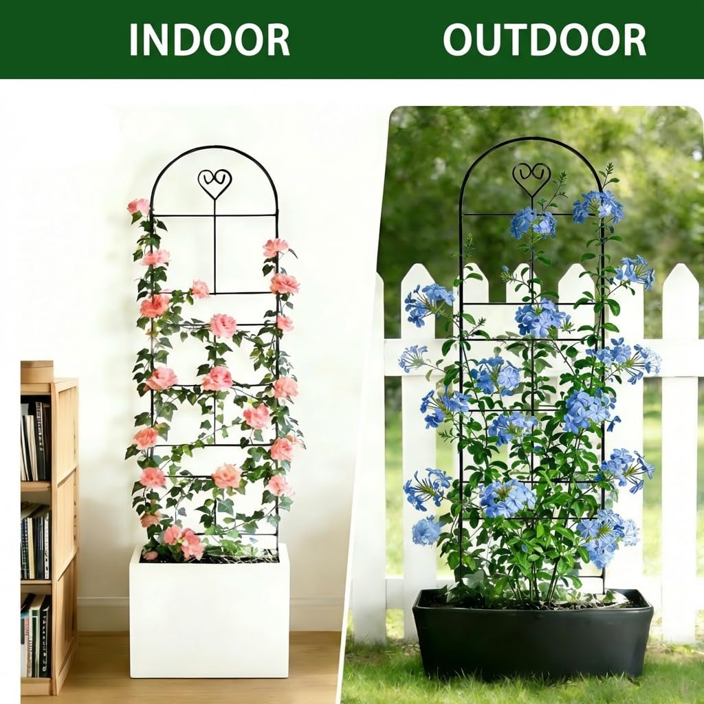 46.6" Metal Garden Trellis, 3-Section Plant Trellis for Climbing Plants Indoor & Outdoor, Plant Support for Large Pots, Grow Bags & Raised Beds, Roses, Tomato Plants & Vines, 1 Pack, Black