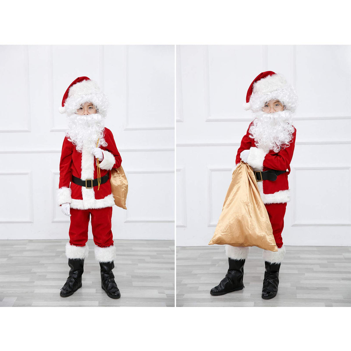 ELFJOY Children's Santa Suit Kids Christmas Halloween Costume Cosplay Set of 11 Pcs (Small)