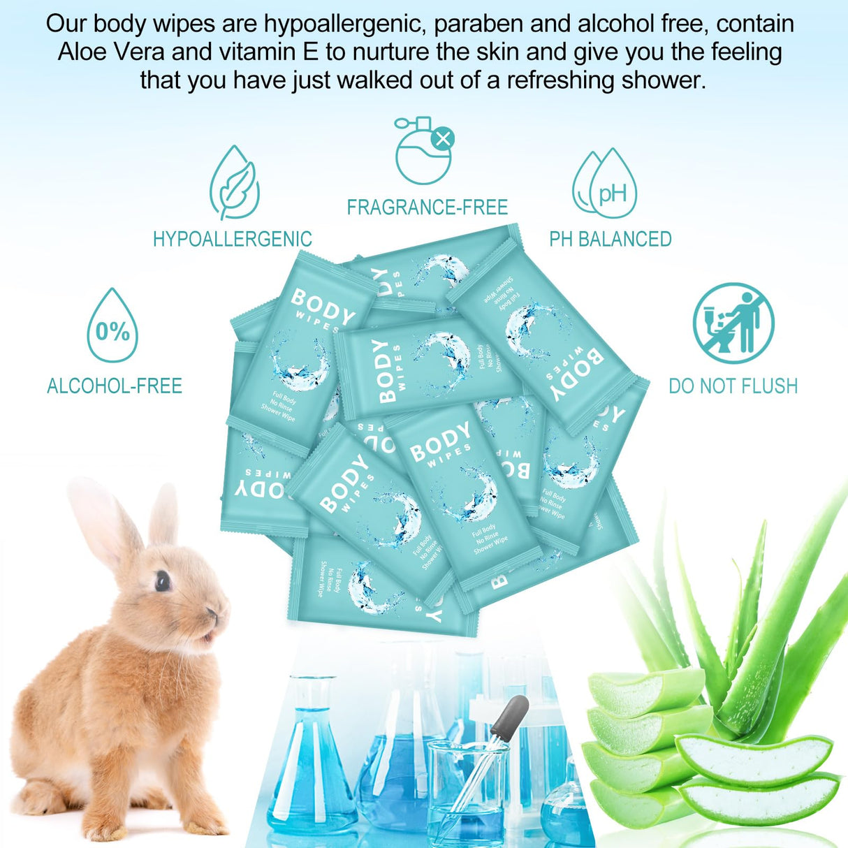 Treela 300 Pcs Bulk Large Body Wipes Individually Wrapped Big Bath Wipes for Adults Bathing No Rinse Shower Bulk Deodorant for Homeless Hygiene Personal Cleansing for Travel Gym(7.09" X 9.84",Blue)