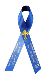Personalized Memorial Service Funeral Ribbon Pins 20 Cross Religious Celebration of Life Custom Made Awareness Remembrance Anniversary Death Cross Sympathy In Loving Memory Angel (Royal Blue)