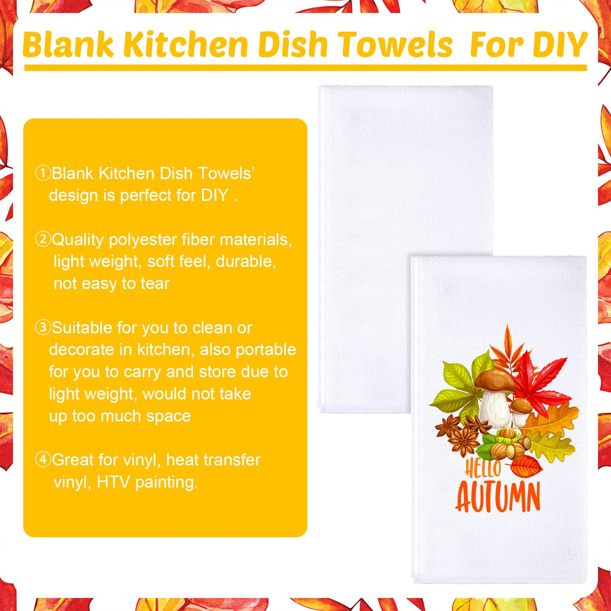 Patelai Sublimation Dishtowel Absorbent Multi Purpose Kitchen Dish Towels Blank DIY Dishcloth Bathroom Towel for Fall Christmas Kitchen Home Decor,16 x 24 Inch(16 Pieces)