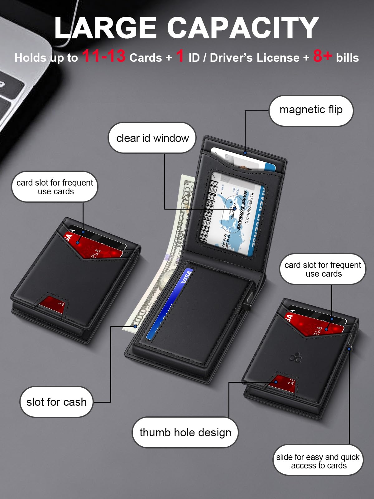 Wallet for Men RFID Blocking Minimalist Card Holder Wallet for 12-14 Cards