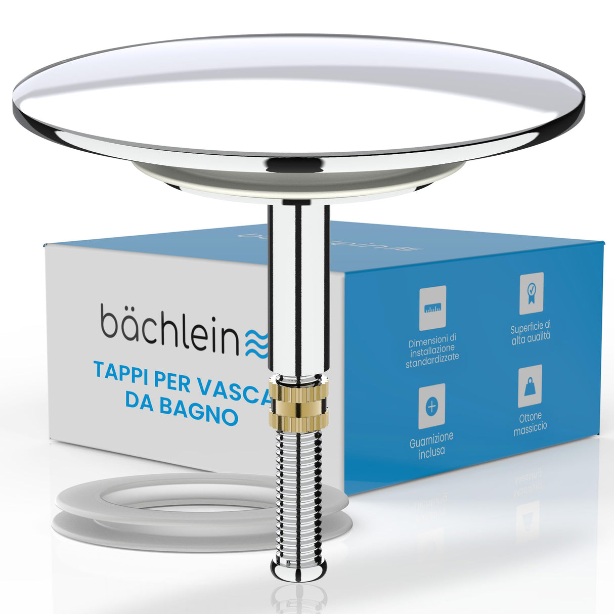 Bächlein Universal Badewannenstöpsel - Abfluss-Stopfen [PVD Gold] - inkl. Ersatzdichtung