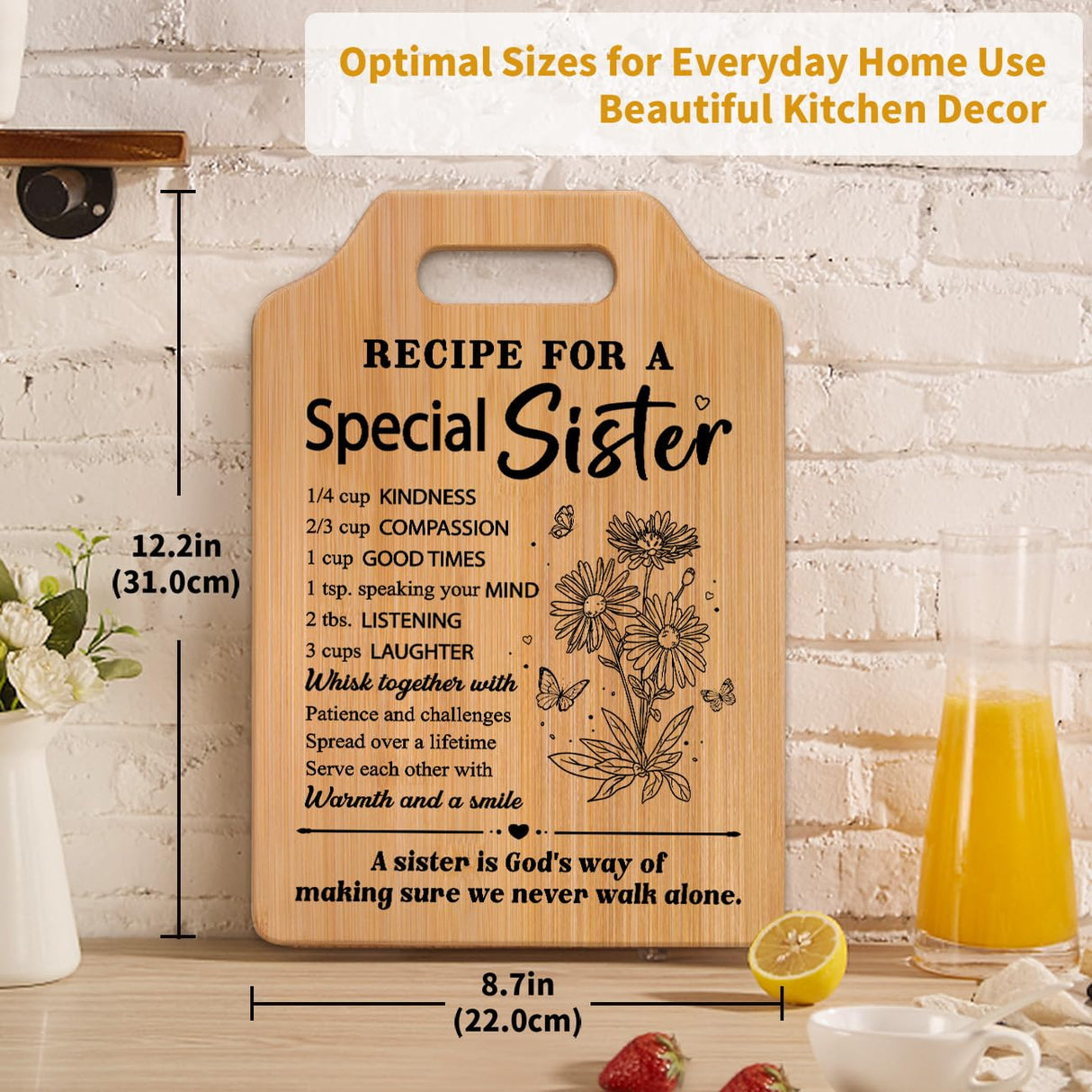 Milcier Gifts for Sister, Sister Birthday Gifts, Recipe for A Special Sister Cutting Board, Sisters Gifts from Sister, Mothers Day Christmas Gifts for Sister Sister Adult