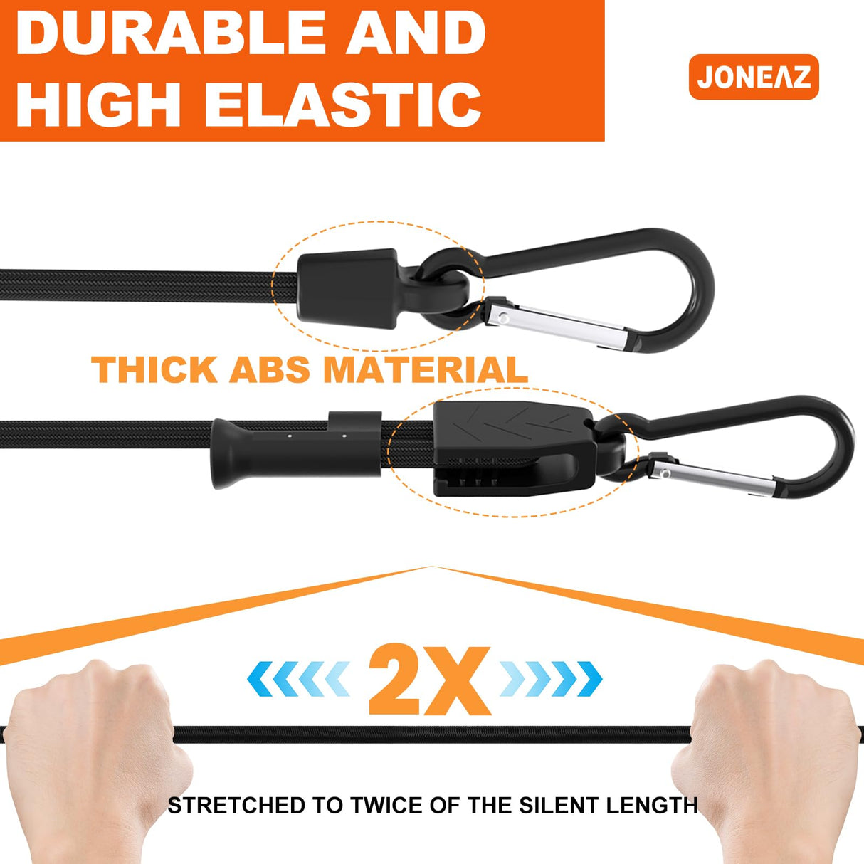 Joneaz 8 Pcs 48" Adjustable Bungee Cords with Hooks, Heavy Duty UV Resistant Shock Straps with Carabiner Clips