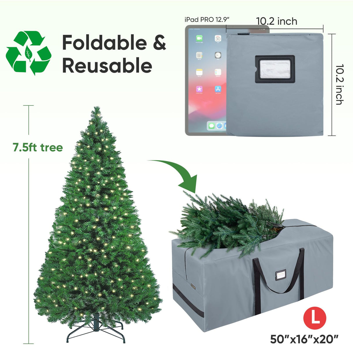 BALEINE 7.5 ft Christmas Tree Storage Bag, Heavy Duty 900D Oxford Fabric with Reinforced Handles and Dual Zippers Wide Opening, Extra Large Storage Container for Trees and Decorations (Grey)