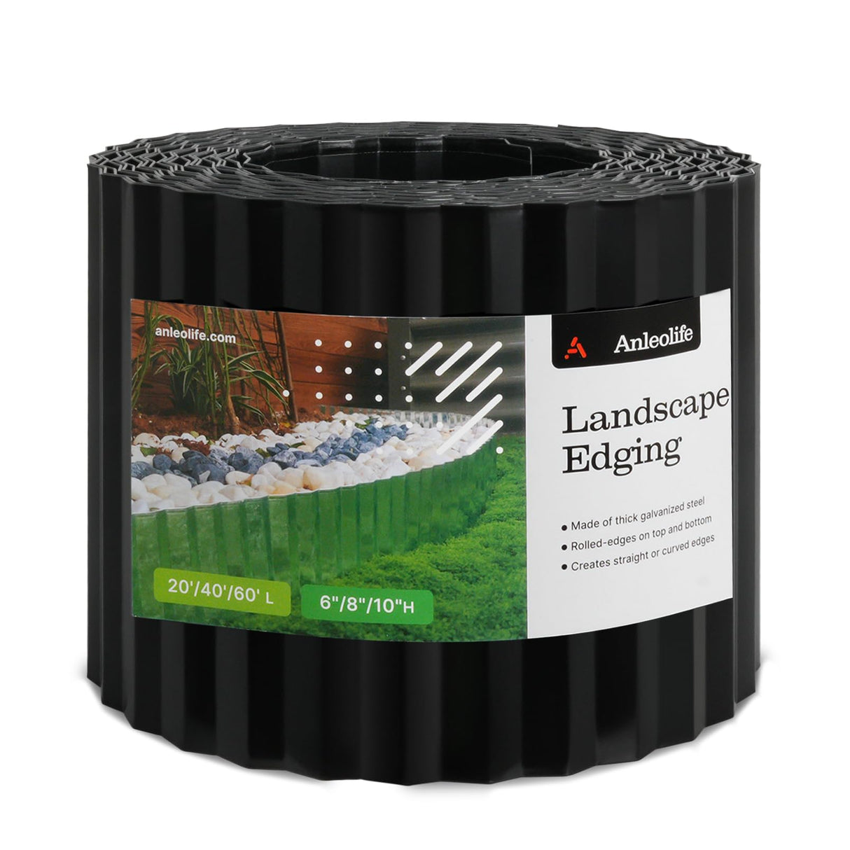 Anleolife Galvanized Steel Garden Landscape Edging Roll, 60FT x 8" Black