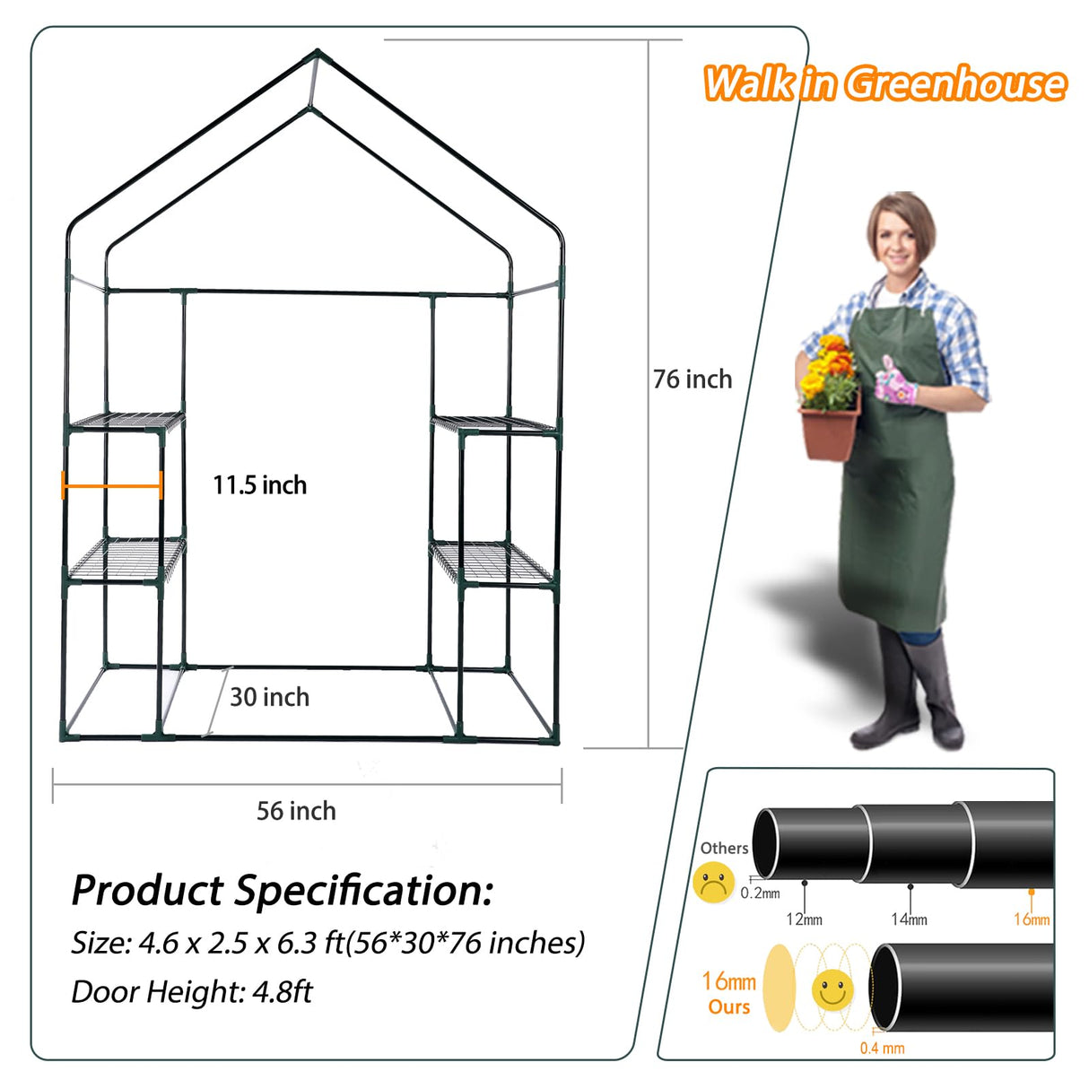 KOKSRY Mini Greenhouse,Greenhouses for Outdoors,Portable Walk in Green House for Garden Plants that Need Frost Protection and Away from Animals(56"x30"x76")-Green