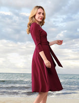 DRESSTELLS Christmas Holiday Party Dress for Women, Wedding Guest Cocktail Formal Dresses 3/4 Long Sleeve Mother of Bride Bridesmaid Eveing Gown Gala Porm Tea Aline Swing, Burgundy L
