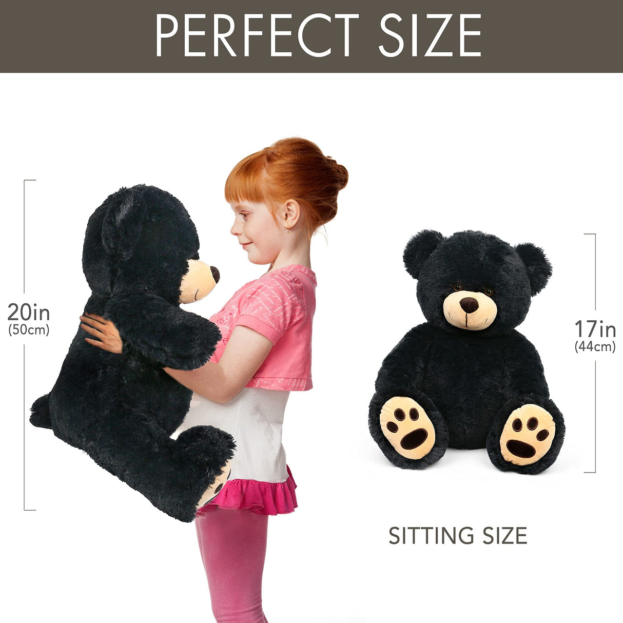 LotFancy Teddy Bear Stuffed Animals, 20 inch Soft Cuddly Plush Black Bear, Cute Toy with Footprints, Gift for Kids Baby Toddlers on Baby Shower, Birthday, Christmas, Easter Decoration
