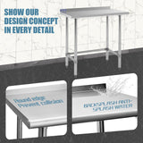 Hally Open Base Stainless Steel Table 24 x 36 Inches, NSF Commercial Heavy Duty Prep & Work Table with Backplash and Galvanized Legs for Restaurant, Home and Hotel