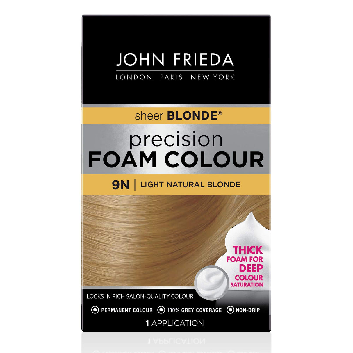 John Frieda Precision Foam Colour, Light Natural Blonde 9N, Full-Coverage Hair Color Kit, Anti-Fade Gray Coverage, Deep Color Saturation Hair Dye, 1 Application