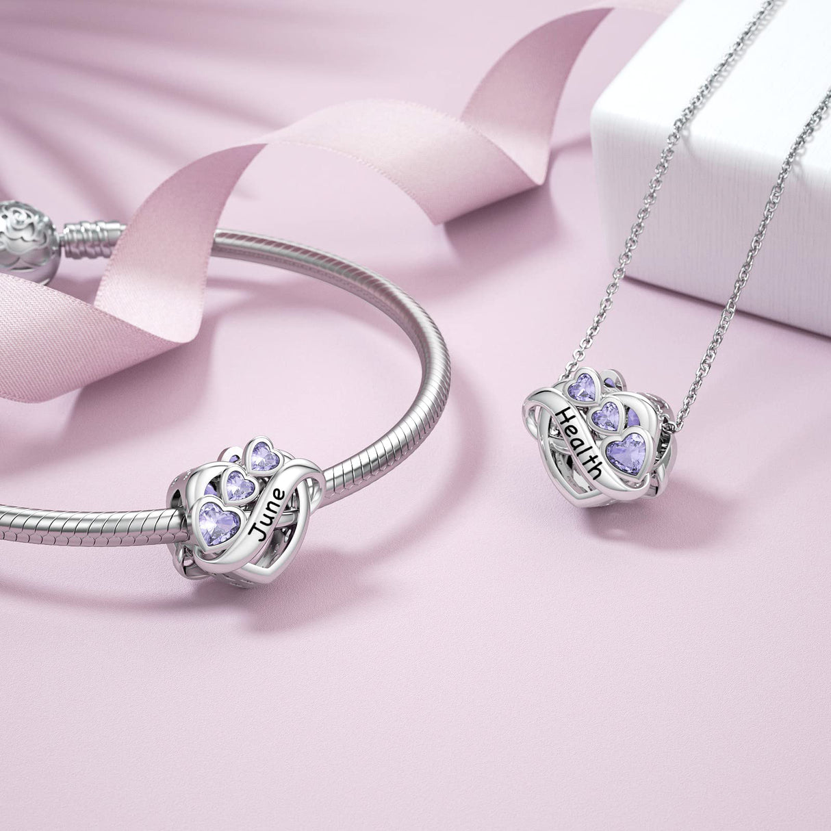 JIAYIQI Heart June Birthstone Charm for Pandora Charms Bracelet