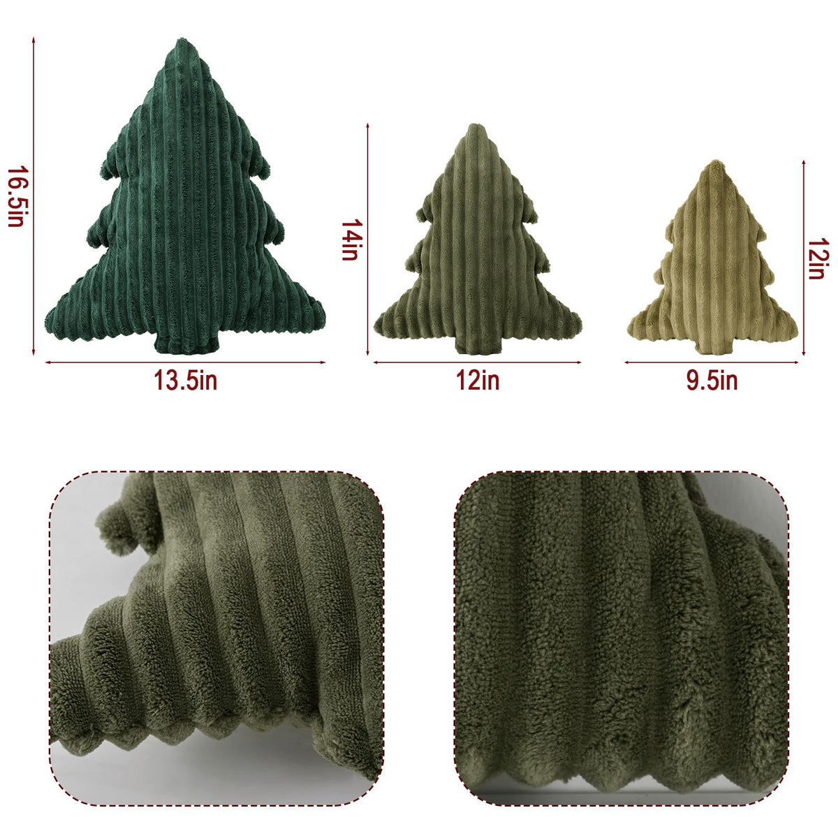 Christmas Decorations Plush Throw Pillows: Soft Green Velvet Christmas Tree Shaped Pillow, Cute Rustic Stuffed Cushion Xmas Decor Indoor for Kids Home Sofa Bed Couch Office Couch Living Room, Set of 3