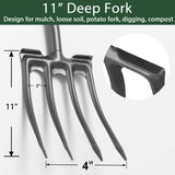 Lcokeiy Pitch Fork, Metal Broadfork Garden Tool Long Handle, 4 Tine Mulch Hay Manure Digging Bedding Hay Potato Garden Fork Shovel for Gardening Loosening Soil Compost