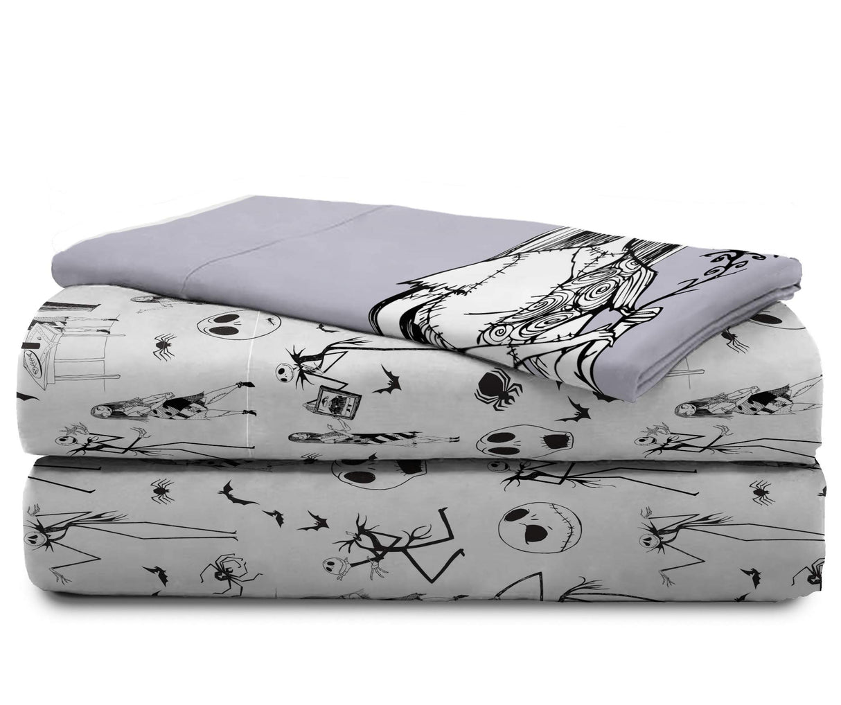 Jay Franco Kids Sheet Set with Fitted, Flat Sheets & Pillow Cover - Ultra-Soft Bedding with Pillowcase for Room Decor, White - Nightmare Before Christmas, 3 Piece Twin