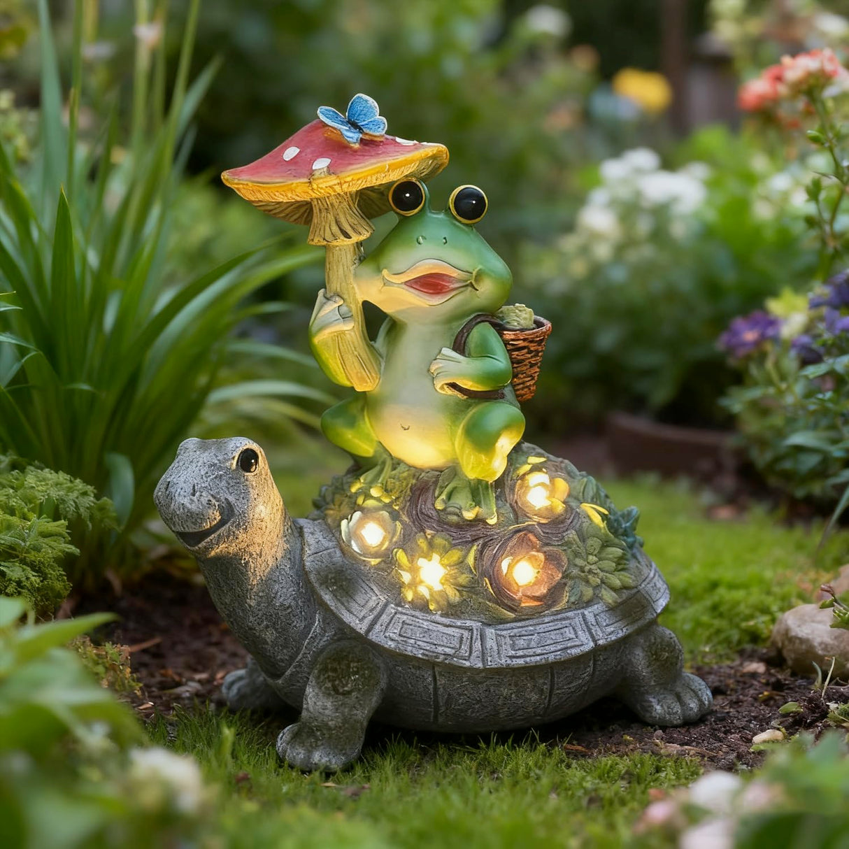 SAMPU CRAFT Solar Powered Turtle & Frog Garden Statue with LED Lights10.8IN