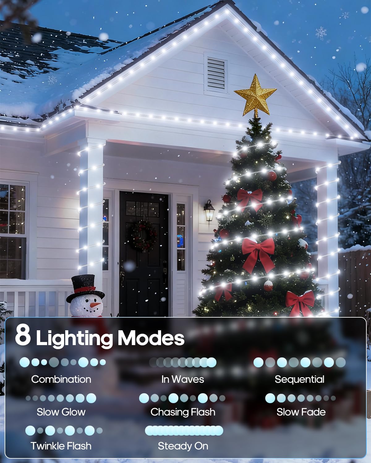 Solar Rope Lights, 66FT 200LED 1800mAh Outdoor IP67 String Lights (White)