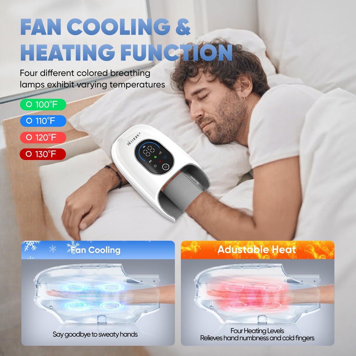 belhope Hand Massage Device with 9 Modes and 4 Heating Options for Hot and Cold Therapy Hand and Wrist Massager for Arthritis and Carpal Tunnel Relief Ideal Home Gift FSA HSA Eligible