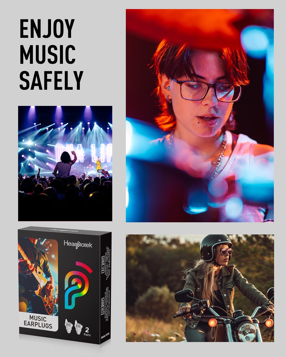 Hearprotek Concert Ear Plugs, 2Pairs Reusable high Fidelity Musician Ear Plugs for Concerts Loud Music-Noise Reduction Ear Protection earplugs for Rave,Festival,Music,Tinnitus Relief