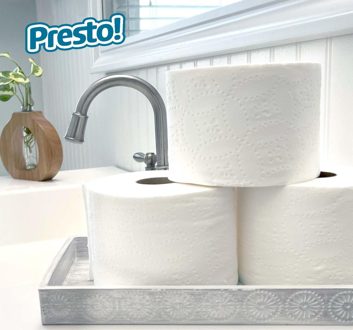 Amazon Brand - Presto! 2-Ply Ultra-Soft Toilet Paper, Septic-Safe, 24 Family Mega Rolls = 120 Regular Rolls, 308 Sheets, Unscented, Pack of 4
