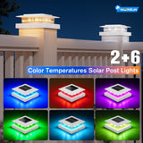NIORSUN Solar Post Cap Lights Outdoor Waterproof, 4x4 Post Solar Lights RGB Color Changing, Fence Posts Solars Light for Deck Patio Garden Deco, 4x4 Posts Caps Wood Vinyl, 5x5 Vinyl, 12 Pack (White)
