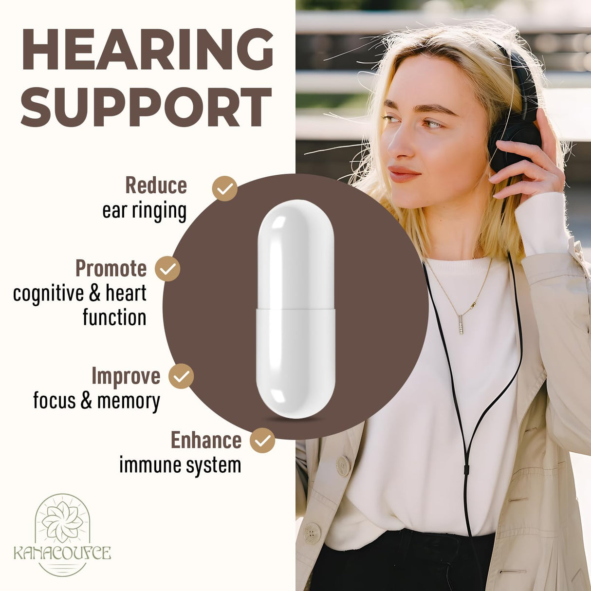 Kanacoufce 1500MG Tinnitus for Ringing Ears, Tinnitus Supplemen, 60 Capsules