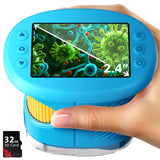 Odatay 4K 1000X Digital Microscope for Kids with 32G Card, Long Distance Viewing & 2.4" Screen Portable Handheld Edu Toys for Age 3-12 Exploring Bugs Plants at Home Classroom & Outdoor Travel, Blue