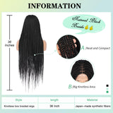 Fecihor 36" Knotless Braided Wigs Lace Front Box Braids Lace Frontal Wig for Women Human Hair Blended Black Hand Full double lace Braid Wig With Baby Hair