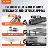 VEVOR Stainless Steel Work Table 30 x 12 x 34 Inch, 700 LBS Load Capacity with 4 Wheels, 3 Adjustable Height Levels, Heavy Duty Food Prep Worktable for Commercial Kitchen Restaurant, Silver