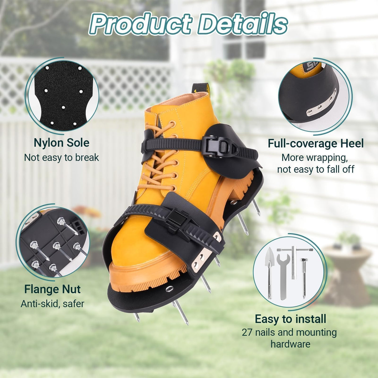 FIMXSD Lawn Aerator Shoes - Heavy Duty Lawn Aerator Tool for Grass with Cleaning Shovel & 6 Extra Spikes, Easy Assembly with Upgraded T-Wrench, Manual Garden Soil Aeration Tools for Yard Care