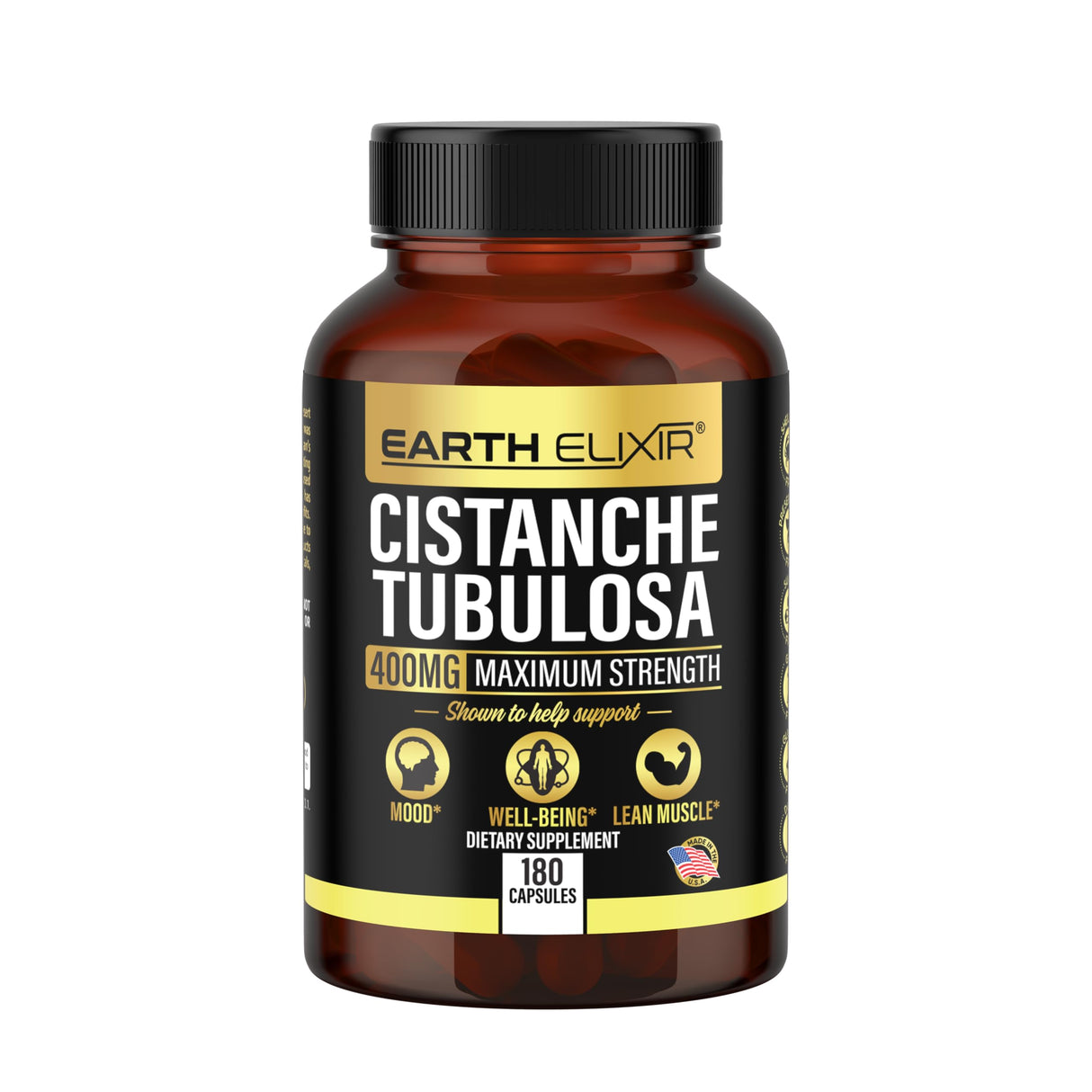 Earth Elixir Cistanche Tubulosa 400 mg (180 Capsules) 3 Months Supply – Made in USA - 3rd Party Tested - Cistanche Supplement - Zero Fillers - Max Purity - Nootropics - 100% Pure Cistanche Herb
