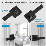 TICONN 5PK Matte Black Door Handles Interior, Reversible Square Door Levers Knob for Hallway, Bedroom, Bathroom (with Lock, 5PK Privacy)