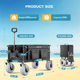 VARRONOBE Beach Wagon with Big Balloon Wheels for Sand, 240L Collapsible Wagon, 9x4 Wide Wheels, 450lbs Heavy Duty Beach Cart with Side Covers & Zipper Pockets, 600D Oxford Fabric, Black